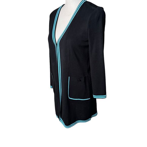 MISOOK Women’s Small Black Blue Long Duster Cardigan Sweater Knit a10 - Picture 2 of 5